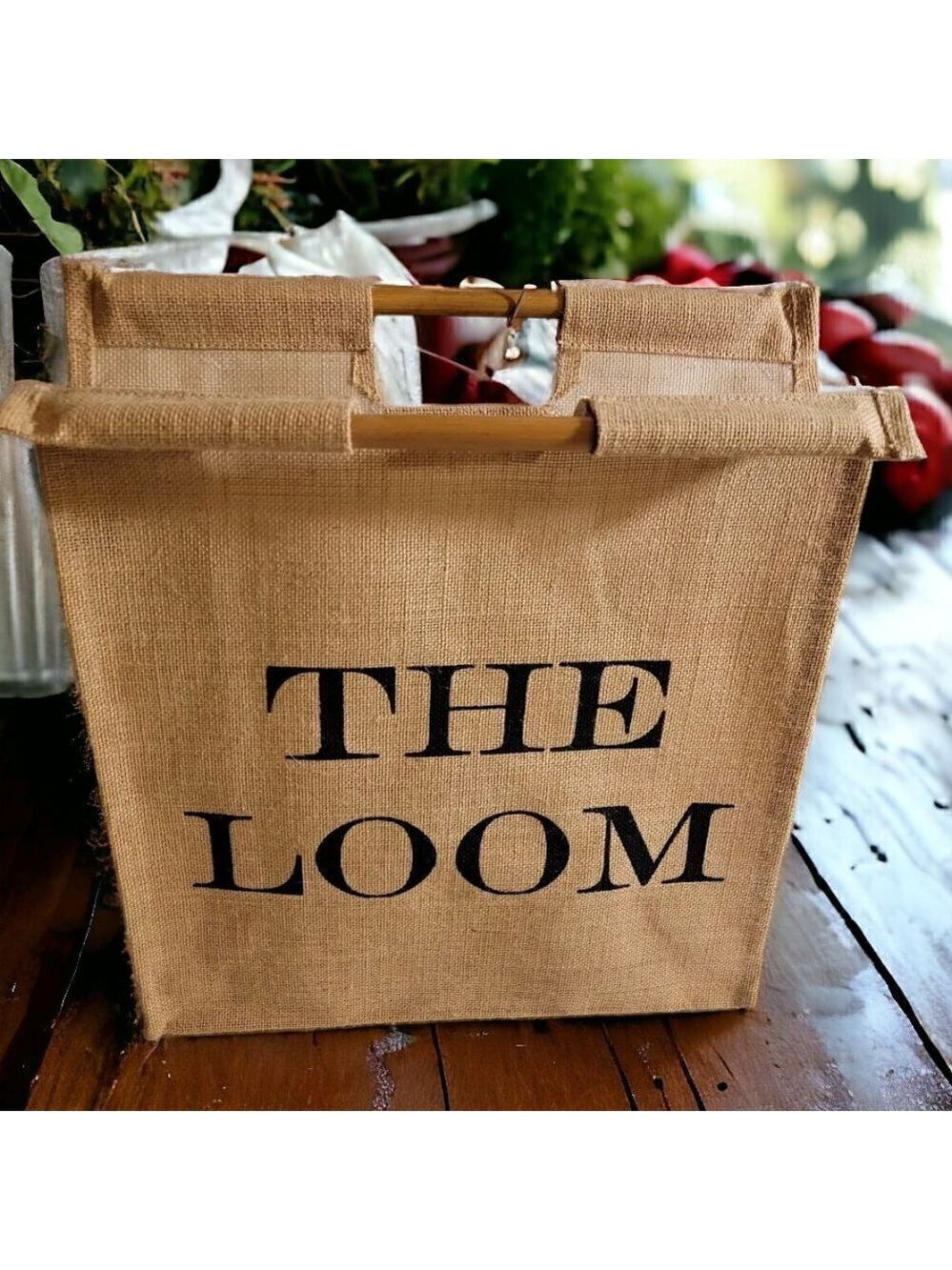 Earthbags Burlap Hand Bag Earth Eco Friendly Jute Wood Handles TOTE #1
